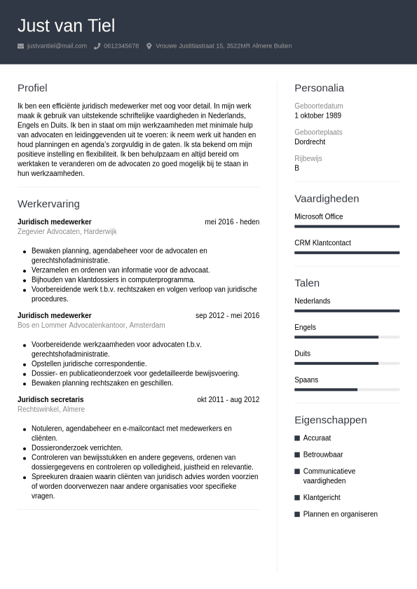 Cv Voorbeeld Juridisch Medewerker Cv Nl